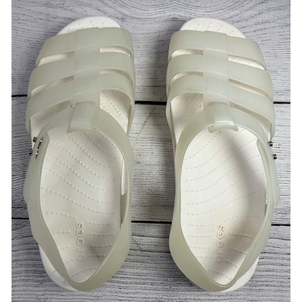 Crocs Splash Glossy Fisherman Women's Sandals Shoes Size 9 White Platform - Picture 4 of 7
